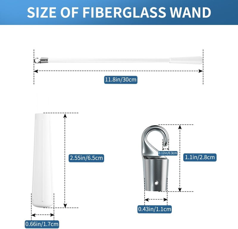 Quadafy 2 Pcs 12 inch Blind Wand, Vertical Blinds Replacement Parts with Hook and Grip, White Fiberglass Blind Tilt Wand, for Windows Curtain Door Shades Opener Accessory - Image 2